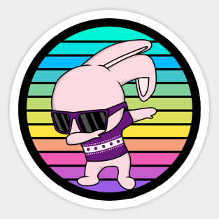 Funny Bunny Rabbit Dabbing with Rainbow Sunset Sticker